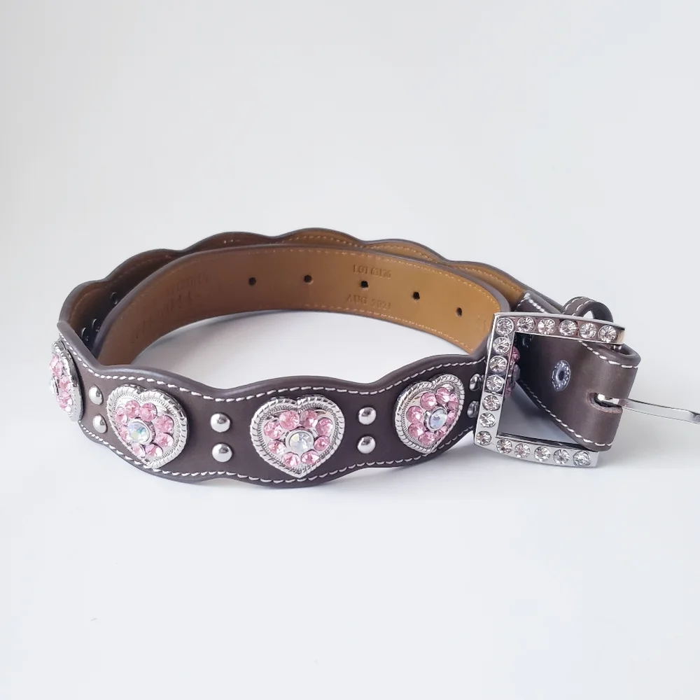 Nocona Belt Co Pink Rhinestone Heart Belt